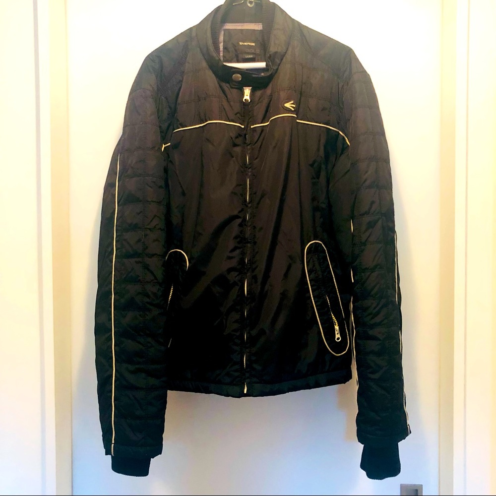 Energie Moto style nylon padded jacket black with white piping
